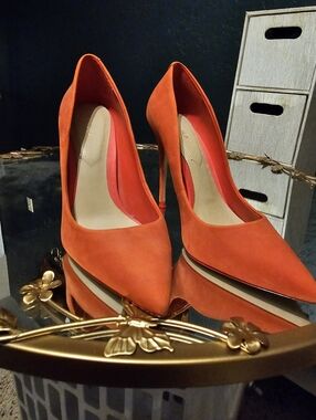 Aldo Orange Suede Pointed Toe Stiletto Pumps